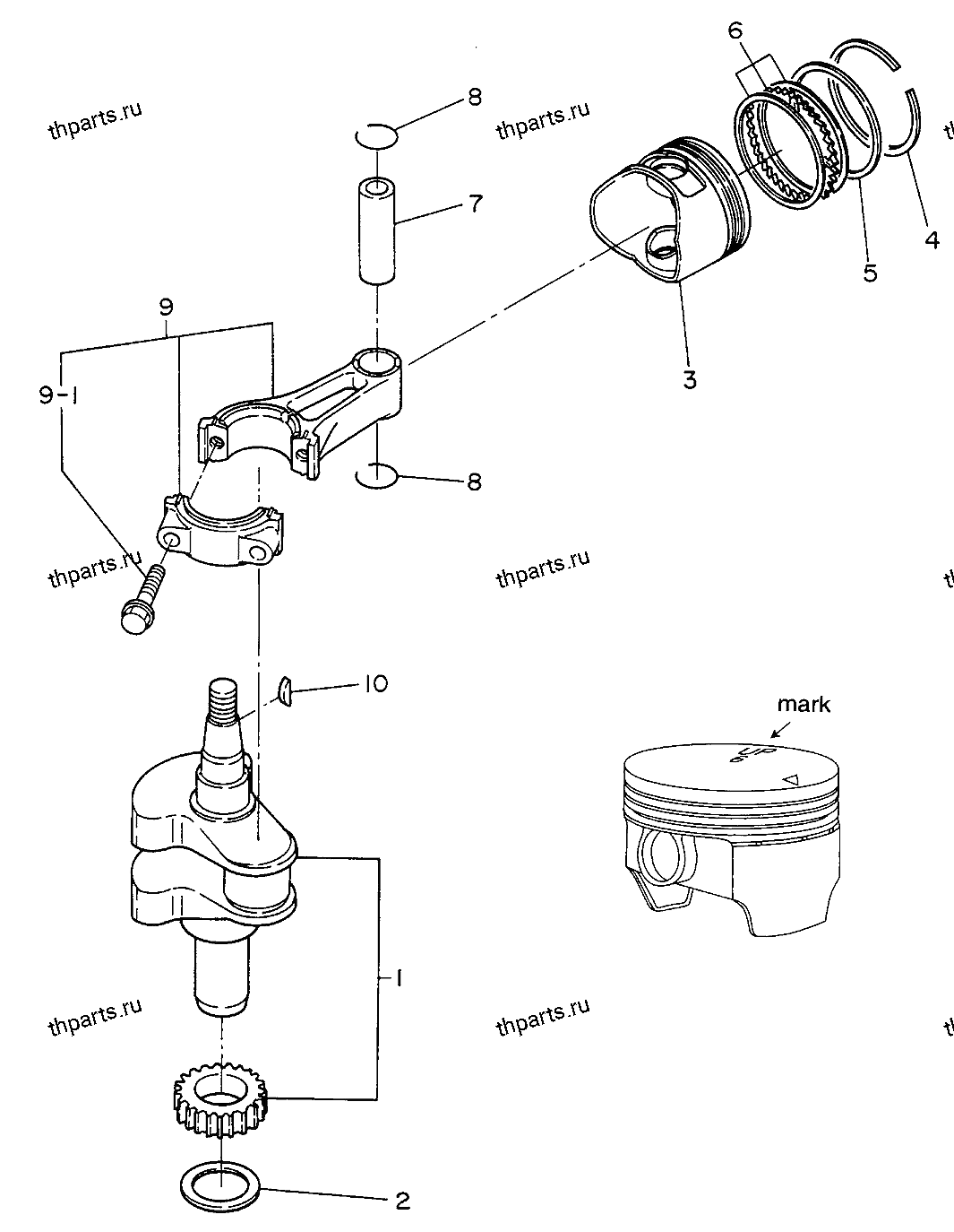 Вал коленчатый, поршень